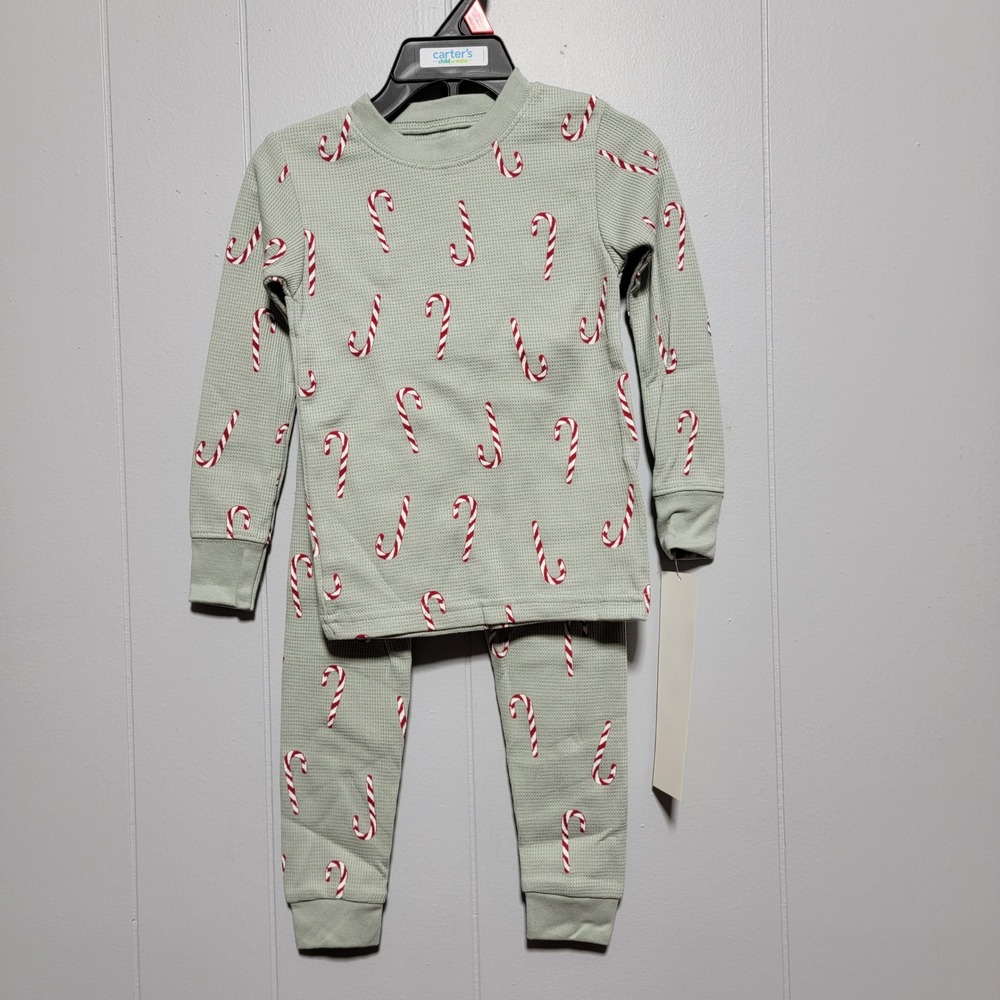 Carters Child of Mine‎ Toddler 2T Pajama Set Candy Cane Thermal Waffle Knit